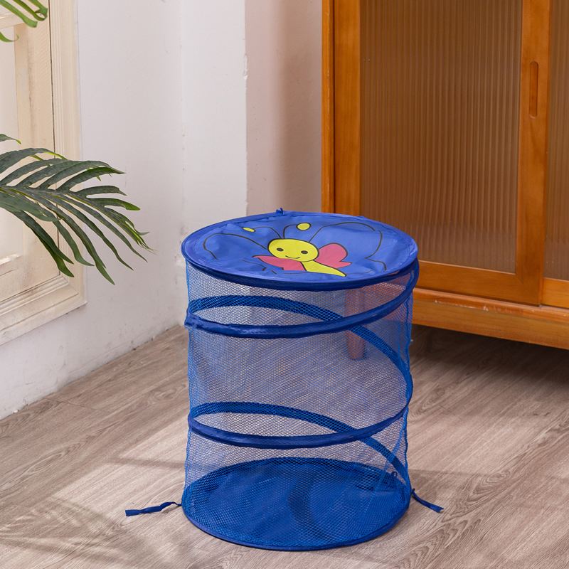 Nagy kerek szennyeskosár otthoni ruhák befejező tárolása fürdőszoba szennyes ruhakosár rajzfilm hálós gyermekjáték-tároló