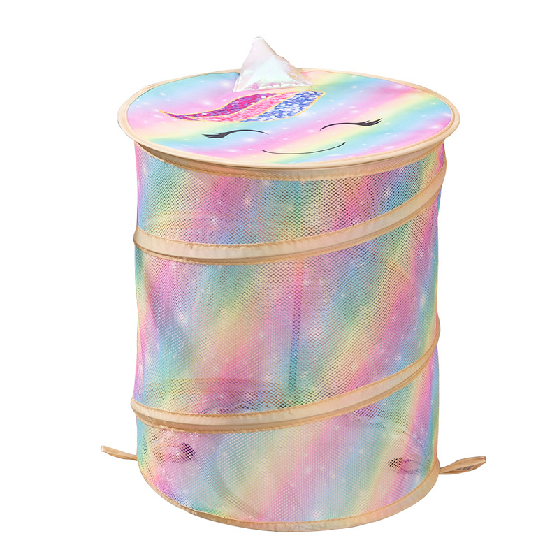 Nagy kerek szennyeskosár otthoni ruhák befejező tárolása fürdőszoba szennyes ruhakosár rajzfilm hálós gyermekjáték-tároló