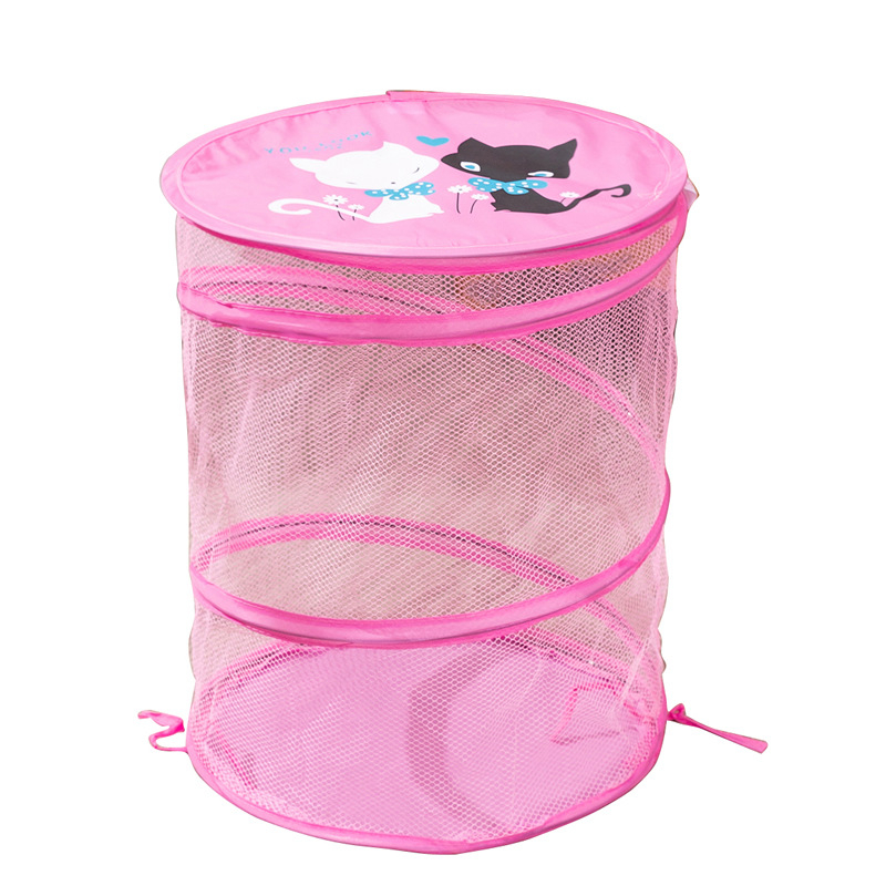 Nagy kerek szennyeskosár otthoni ruhák befejező tárolása fürdőszoba szennyes ruhakosár rajzfilm hálós gyermekjáték-tároló