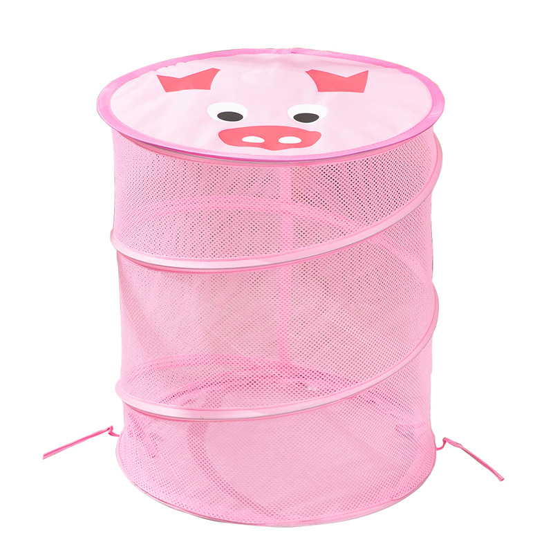 Nagy kerek szennyeskosár otthoni ruhák befejező tárolása fürdőszoba szennyes ruhakosár rajzfilm hálós gyermekjáték-tároló