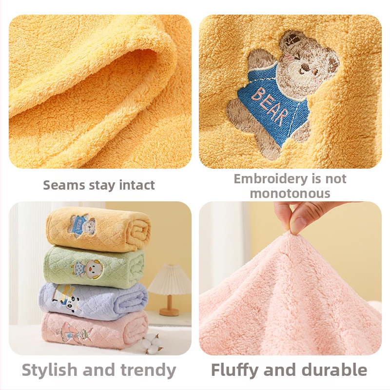 Бебешка кърпа за баня, абсорбираща коралова кадифена кърпа, удебелена детска кърпа за баня, бродирана с анимационен герой, памучна, мека за новородено