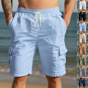 Διασυνοριακά, ευρωπαϊκά και αμερικανικά ανδρικά ρούχα παραλίας, φιλικά προς το δέρμα, αναπνεύσιμα, λινά, χαλαρά ρούχα εργασίας με πολλές τσέπες, καθίσματα, τζόκινγκ, casual σορτς για άνδρες