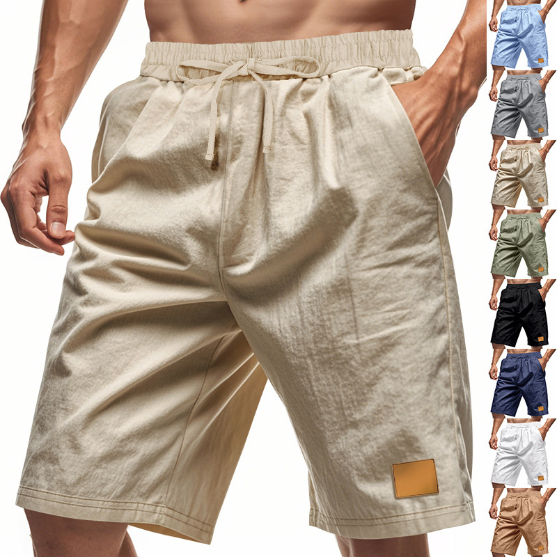 Határokon átnyúló, európai és amerikai férfi legkelendőbb, egyszínű, lélegző vászonnadrág, Amazon felirattal, lezser rövidnadrág