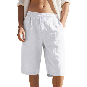 2025 Νέα Σορτς από Λινό με Κορδόνι, Ελαστική Μέση, Ίσια, Μονόχρωμο, Αναπνέει, Καθημερινά, Παραλία, Κοντά, Casual Σορτς για Άνδρες