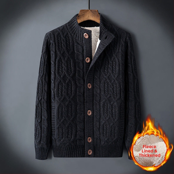 Мъжки пуловер на едро с подплатена кадифена подплата, свободен размер, ретро жилетка с плътен цвят