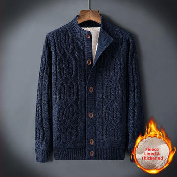 Мъжки пуловер на едро с подплатена кадифена подплата, свободен размер, ретро жилетка с плътен цвят