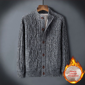 Мъжки пуловер на едро с подплатена кадифена подплата, свободен размер, ретро жилетка с плътен цвят