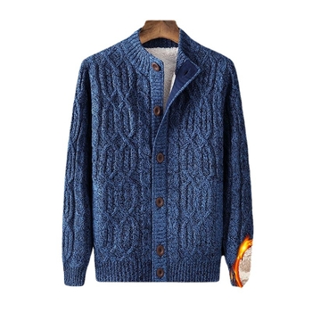 Мъжки пуловер на едро с подплатена кадифена подплата, свободен размер, ретро жилетка с плътен цвят