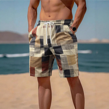 Piiriülene Euroopa ja Ameerika eksport 2025. aasta vabaaja mood lahedad kvaliteetsed ruudulise mustriga meeste vabaaja lühikesed püksid