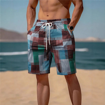 Piiriülene Euroopa ja Ameerika eksport 2025. aasta vabaaja mood lahedad kvaliteetsed ruudulise mustriga meeste vabaaja lühikesed püksid