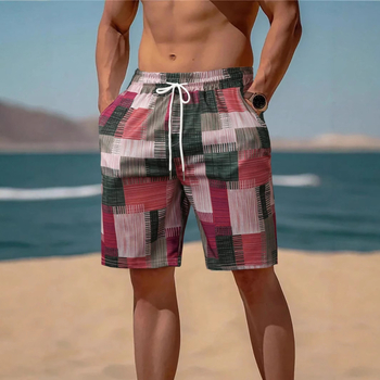 Piiriülene Euroopa ja Ameerika eksport 2025. aasta vabaaja mood lahedad kvaliteetsed ruudulise mustriga meeste vabaaja lühikesed püksid
