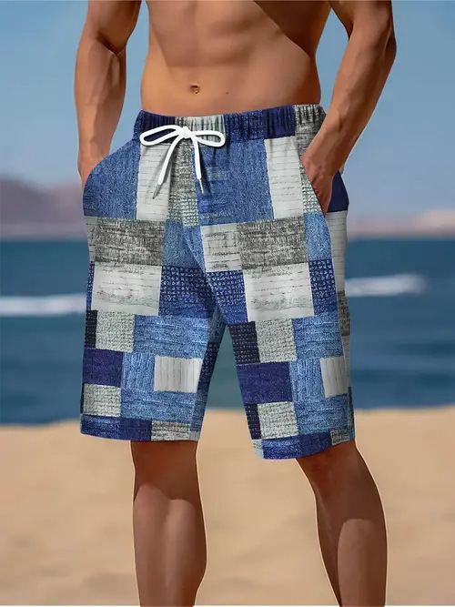 Piiriülene Euroopa ja Ameerika eksport 2025. aasta vabaaja mood lahedad kvaliteetsed ruudulise mustriga meeste vabaaja lühikesed püksid