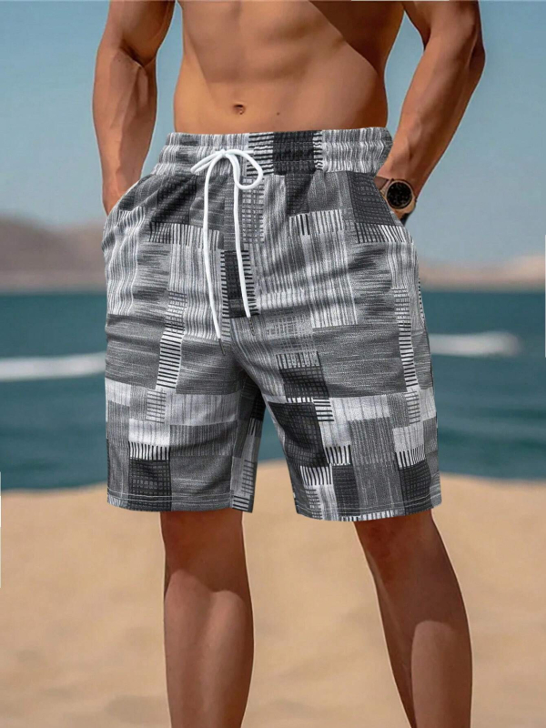 Piiriülene Euroopa ja Ameerika eksport 2025. aasta vabaaja mood lahedad kvaliteetsed ruudulise mustriga meeste vabaaja lühikesed püksid