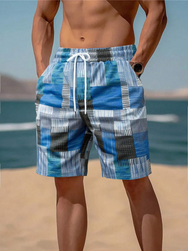 Piiriülene Euroopa ja Ameerika eksport 2025. aasta vabaaja mood lahedad kvaliteetsed ruudulise mustriga meeste vabaaja lühikesed püksid