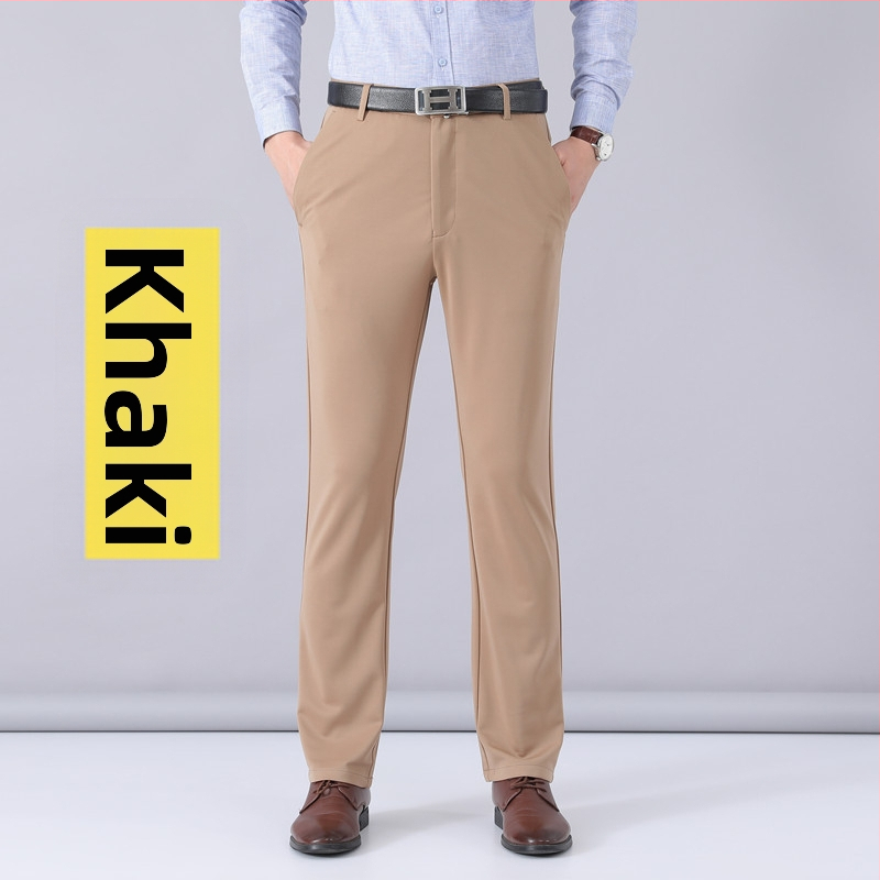 Határokon átnyúló, lezser nadrágok generációja, férfi egyenes szabású, négy évszakos, laza, vasalhatatlan hosszú nadrág, rugalmas öltönynadrág