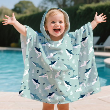 Vaikiškas mikropluošto rankšluostis su gobtuvu, chalatas su animacinių filmukų atspaudu, nešiojamas rankšluostis, skirtas įvairioms reikmėms