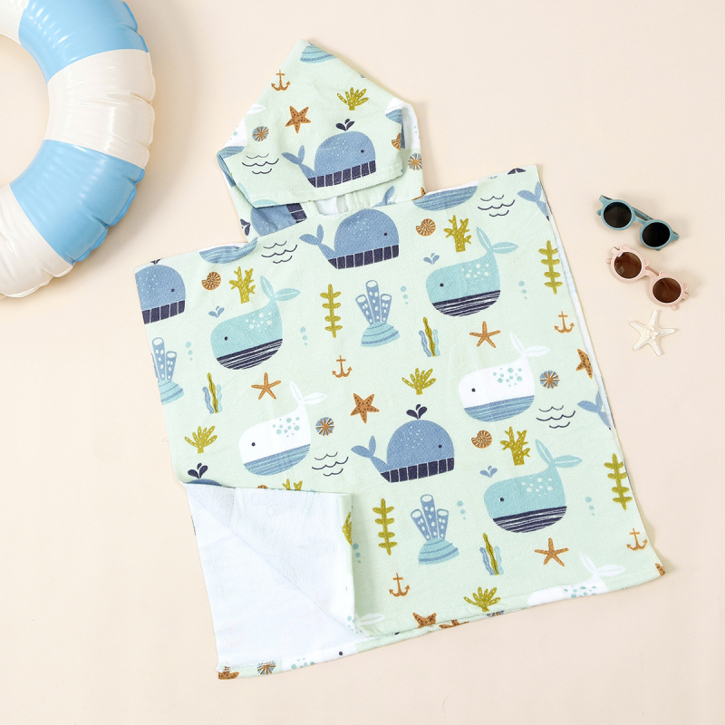 Vaikiškas mikropluošto rankšluostis su gobtuvu, chalatas su animacinių filmukų atspaudu, nešiojamas rankšluostis, skirtas įvairioms reikmėms