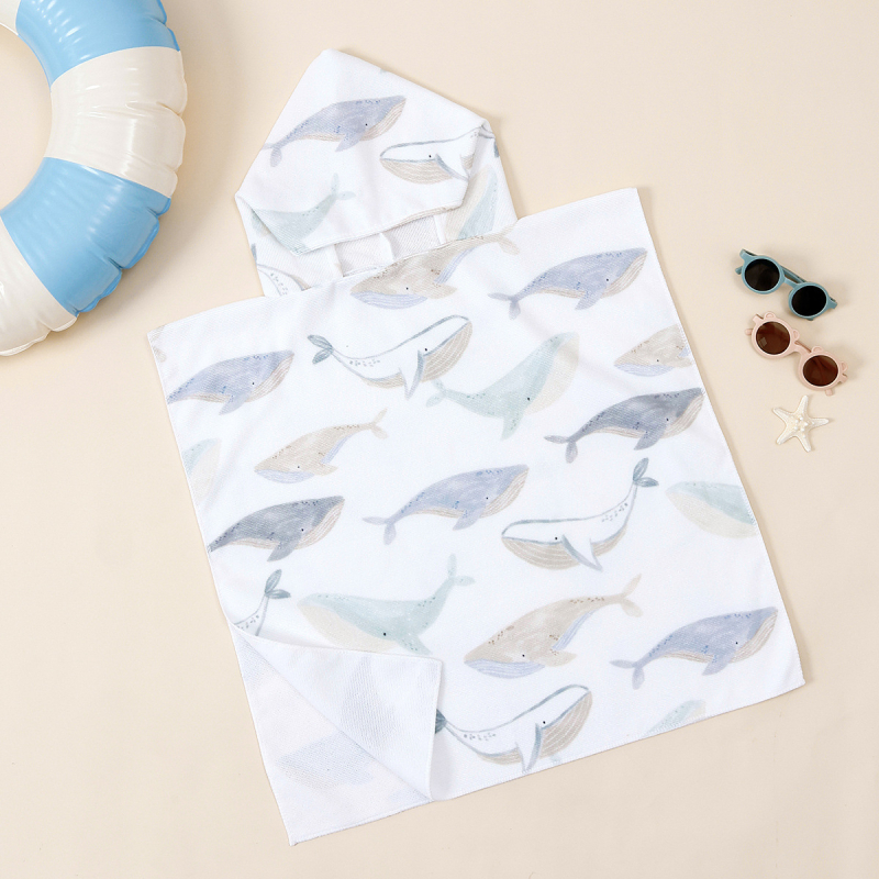 Vaikiškas mikropluošto rankšluostis su gobtuvu, chalatas su animacinių filmukų atspaudu, nešiojamas rankšluostis, skirtas įvairioms reikmėms