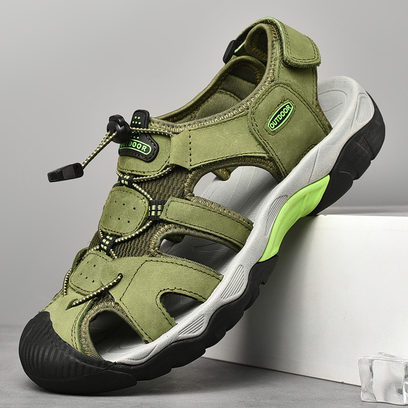 2025 m. nauji vyriški sandalai, vasariniai, vyriški, natūralios odos, vairavimo viršutiniai drabužiai, vyriški lauko sporto ir laisvalaikio batai, „Baotou“ paplūdimio batai