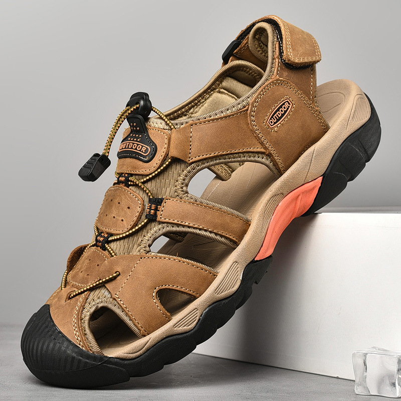 2025 m. nauji vyriški sandalai, vasariniai, vyriški, natūralios odos, vairavimo viršutiniai drabužiai, vyriški lauko sporto ir laisvalaikio batai, „Baotou“ paplūdimio batai
