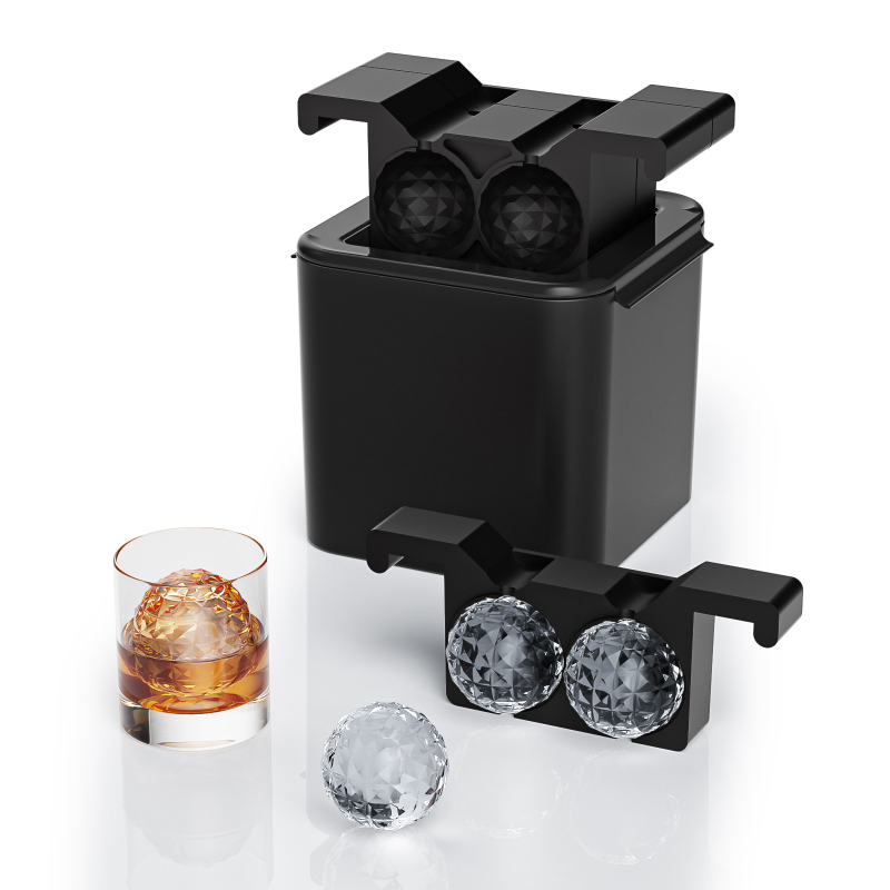 Mucegai transparent mare de hochei pe gheață din silicon pentru gheață, cutie de cuburi de gheață congelate pentru whisky, aparat de gheață cu craniu, formă rotundă de cristal cu diamant