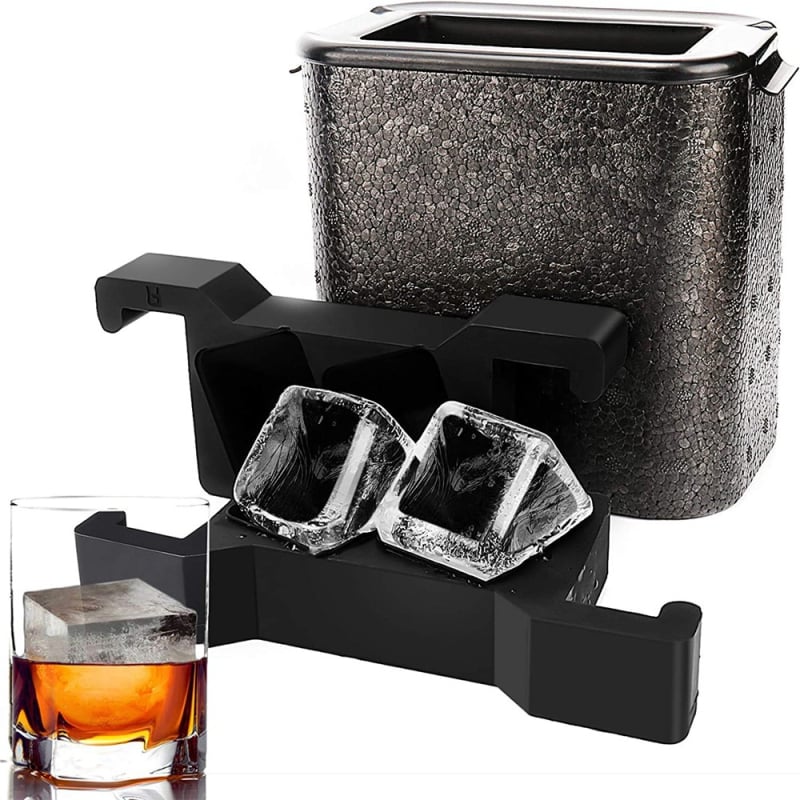 Mucegai transparent mare de hochei pe gheață din silicon pentru gheață, cutie de cuburi de gheață congelate pentru whisky, aparat de gheață cu craniu, formă rotundă de cristal cu diamant