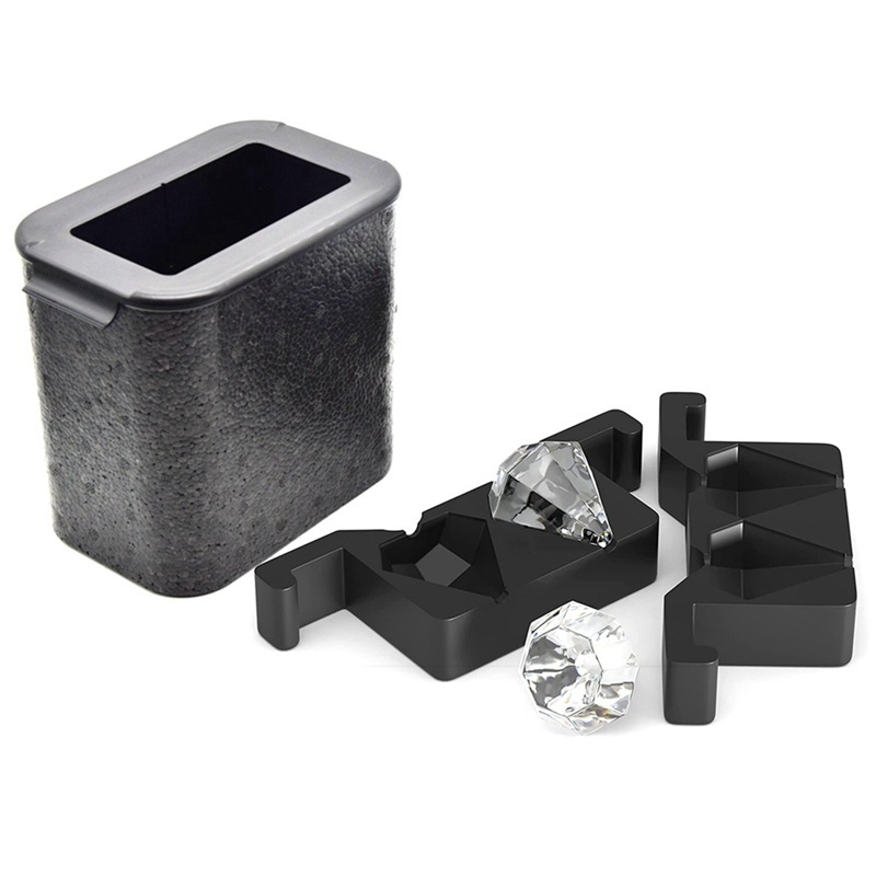 Mucegai transparent mare de hochei pe gheață din silicon pentru gheață, cutie de cuburi de gheață congelate pentru whisky, aparat de gheață cu craniu, formă rotundă de cristal cu diamant