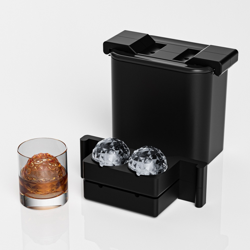 Mucegai transparent mare de hochei pe gheață din silicon pentru gheață, cutie de cuburi de gheață congelate pentru whisky, aparat de gheață cu craniu, formă rotundă de cristal cu diamant