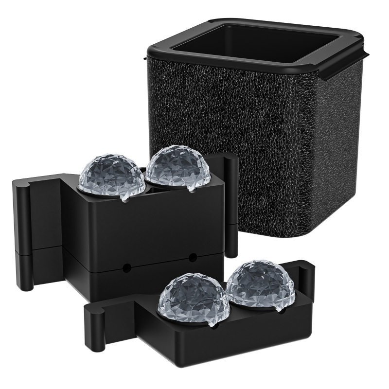 Mucegai transparent mare de hochei pe gheață din silicon pentru gheață, cutie de cuburi de gheață congelate pentru whisky, aparat de gheață cu craniu, formă rotundă de cristal cu diamant