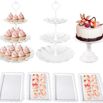 Europietiško stiliaus trijų sluoksnių vaisių lėkštė popietės arbatai užkandžių padėklas, desertų stalas, tortų stovas, tortų derinys