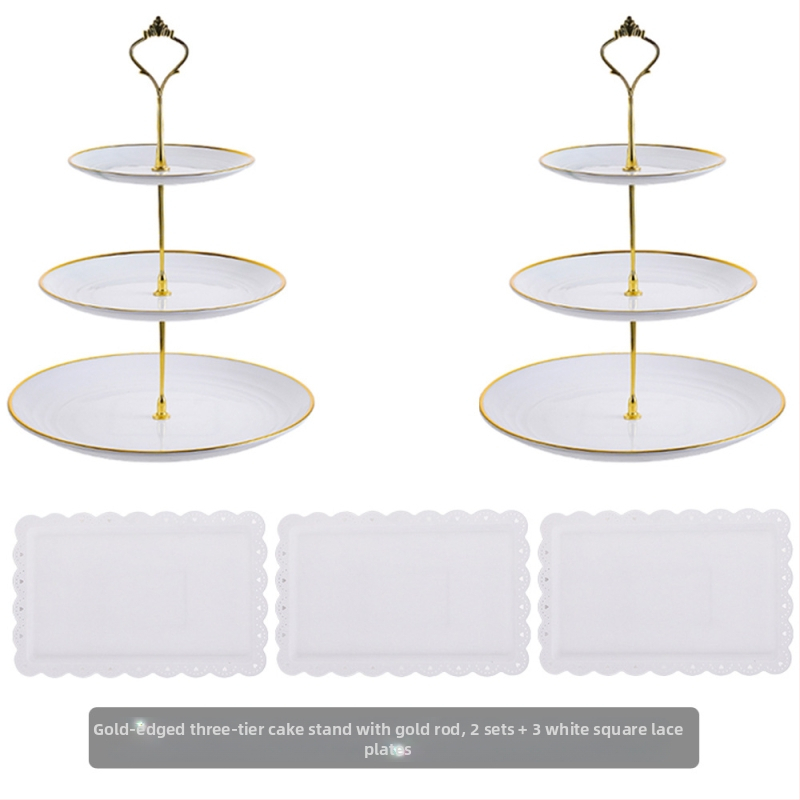 Europietiško stiliaus trijų sluoksnių vaisių lėkštė popietės arbatai užkandžių padėklas, desertų stalas, tortų stovas, tortų derinys
