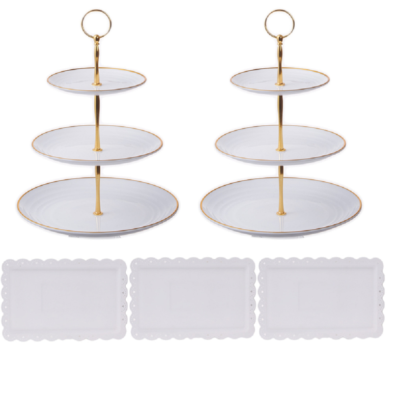 Europietiško stiliaus trijų sluoksnių vaisių lėkštė popietės arbatai užkandžių padėklas, desertų stalas, tortų stovas, tortų derinys