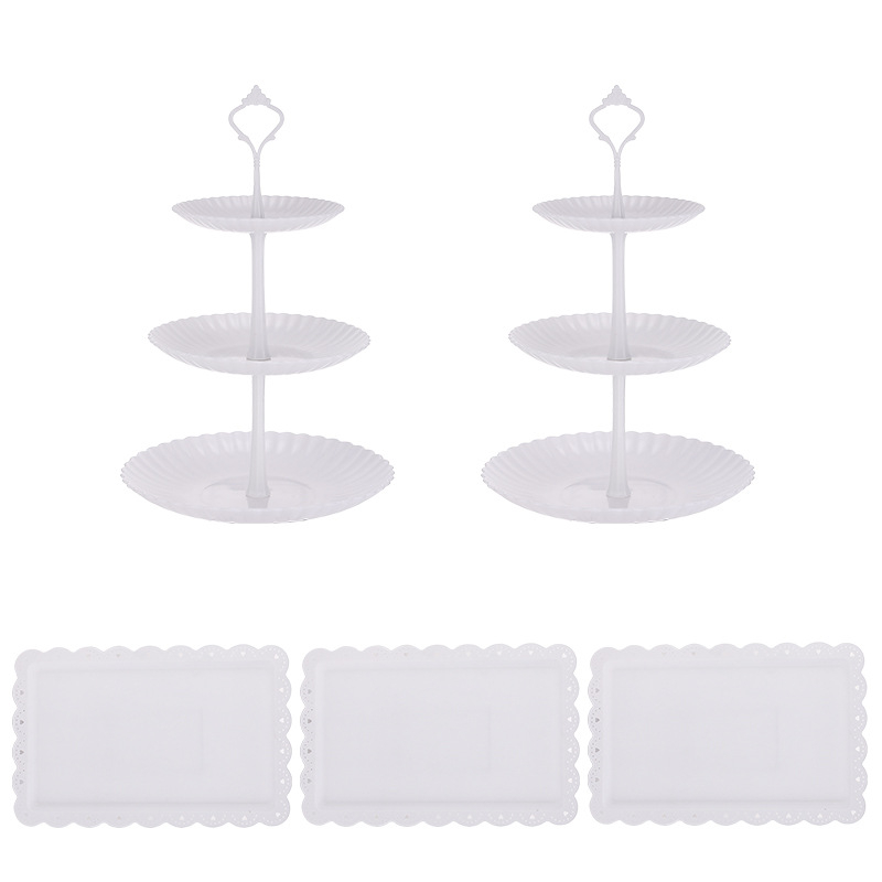 Europietiško stiliaus trijų sluoksnių vaisių lėkštė popietės arbatai užkandžių padėklas, desertų stalas, tortų stovas, tortų derinys