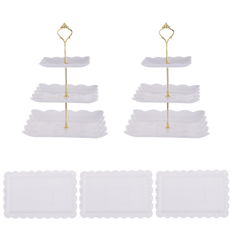 Europietiško stiliaus trijų sluoksnių vaisių lėkštė popietės arbatai užkandžių padėklas, desertų stalas, tortų stovas, tortų derinys