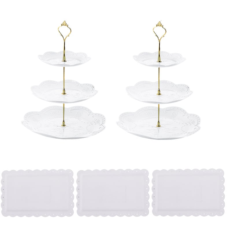 Europietiško stiliaus trijų sluoksnių vaisių lėkštė popietės arbatai užkandžių padėklas, desertų stalas, tortų stovas, tortų derinys