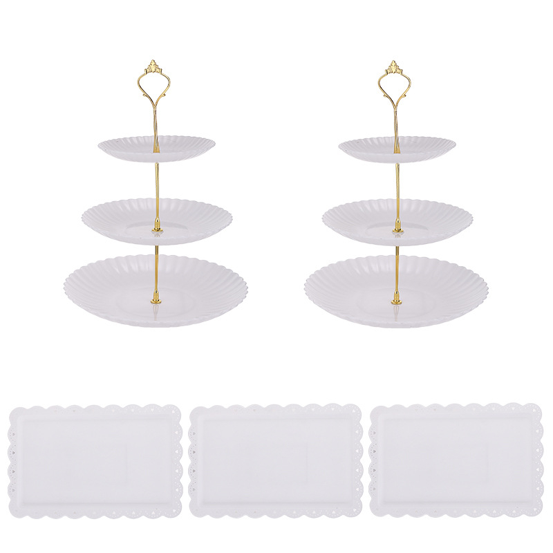 Europietiško stiliaus trijų sluoksnių vaisių lėkštė popietės arbatai užkandžių padėklas, desertų stalas, tortų stovas, tortų derinys