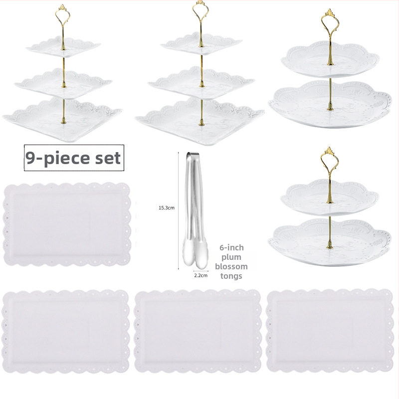 Europietiško stiliaus trijų sluoksnių vaisių lėkštė popietės arbatai užkandžių padėklas, desertų stalas, tortų stovas, tortų derinys