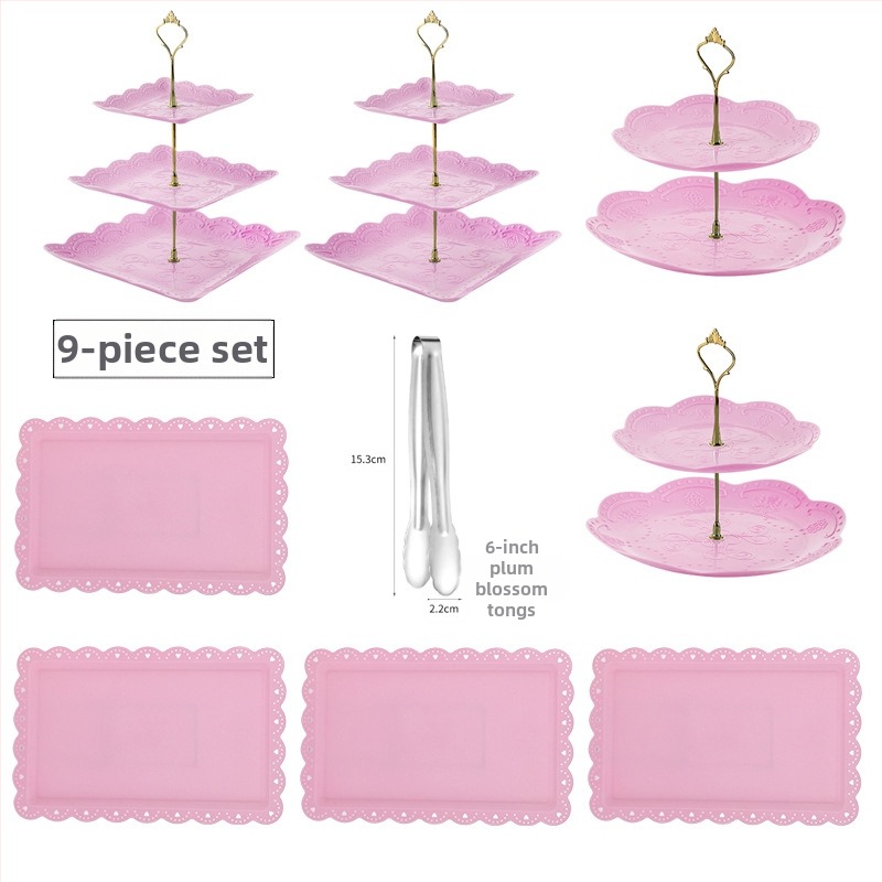 Europietiško stiliaus trijų sluoksnių vaisių lėkštė popietės arbatai užkandžių padėklas, desertų stalas, tortų stovas, tortų derinys