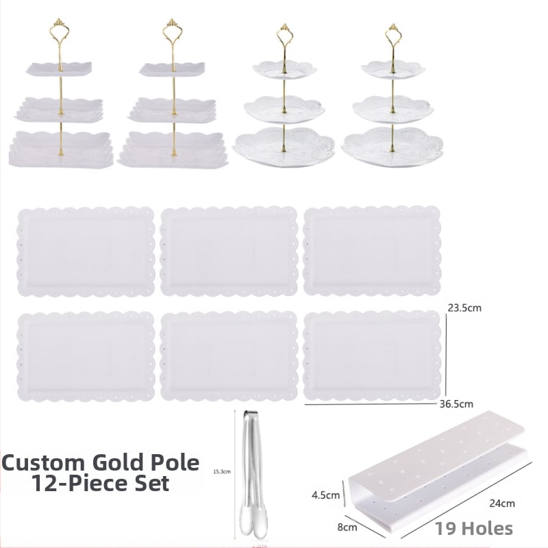 Europietiško stiliaus trijų sluoksnių vaisių lėkštė popietės arbatai užkandžių padėklas, desertų stalas, tortų stovas, tortų derinys