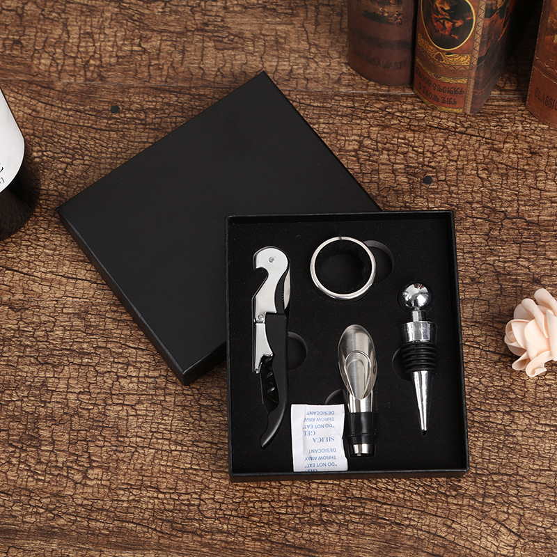 „Jiuyou“ vyno rinkinys, raudonojo vyno butelių atidarytuvas, tinkantis „Sea Horse“ peiliui, butelių atidarytuvas, nerūdijančio plieno, 4 dalių rinkinys, rankų dovanų dėžutė