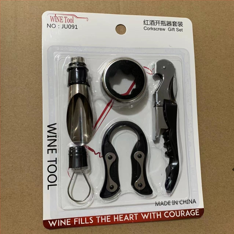 „Jiuyou“ vyno rinkinys, raudonojo vyno butelių atidarytuvas, tinkantis „Sea Horse“ peiliui, butelių atidarytuvas, nerūdijančio plieno, 4 dalių rinkinys, rankų dovanų dėžutė