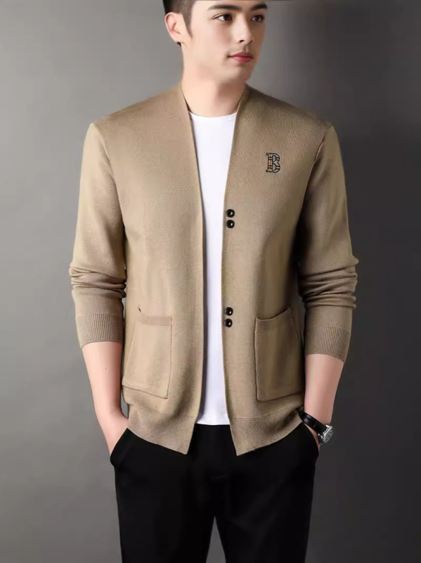 Cardigan tricotat pentru bărbați, îmbrăcăminte exterioară, la modă, simplu, brodat, versatil, pulover, jachetă, primăvară și toamnă, casual, frumos, pulover, top