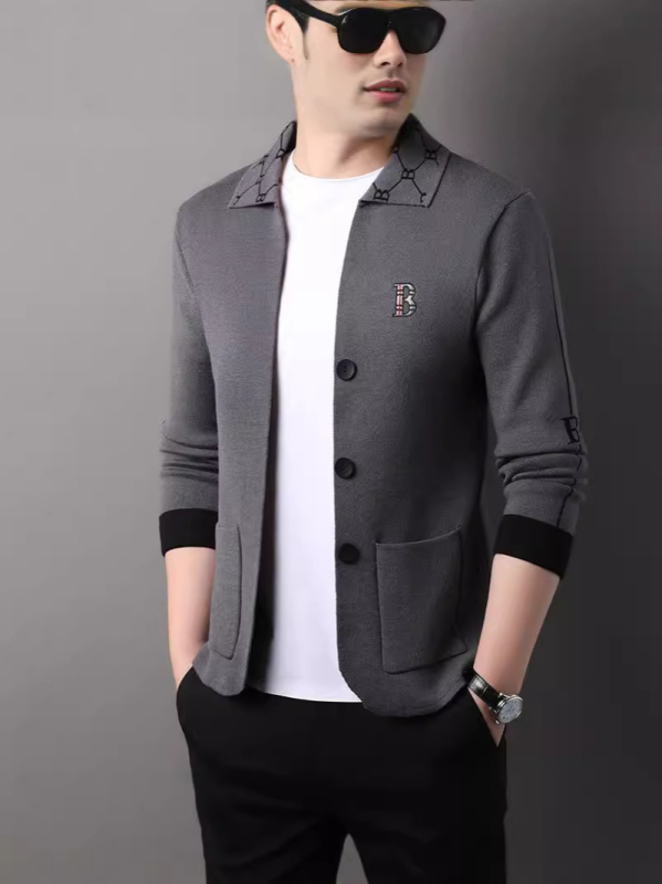 Cardigan tricotat pentru bărbați, îmbrăcăminte exterioară, la modă, simplu, brodat, versatil, pulover, jachetă, primăvară și toamnă, casual, frumos, pulover, top