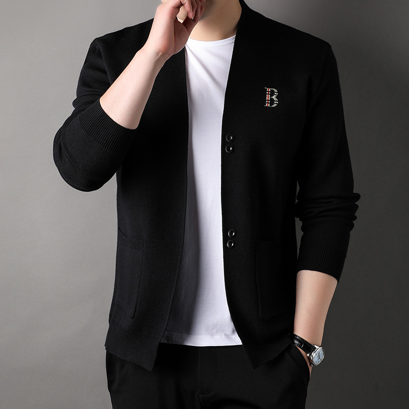 Cardigan tricotat pentru bărbați, îmbrăcăminte exterioară, la modă, simplu, brodat, versatil, pulover, jachetă, primăvară și toamnă, casual, frumos, pulover, top