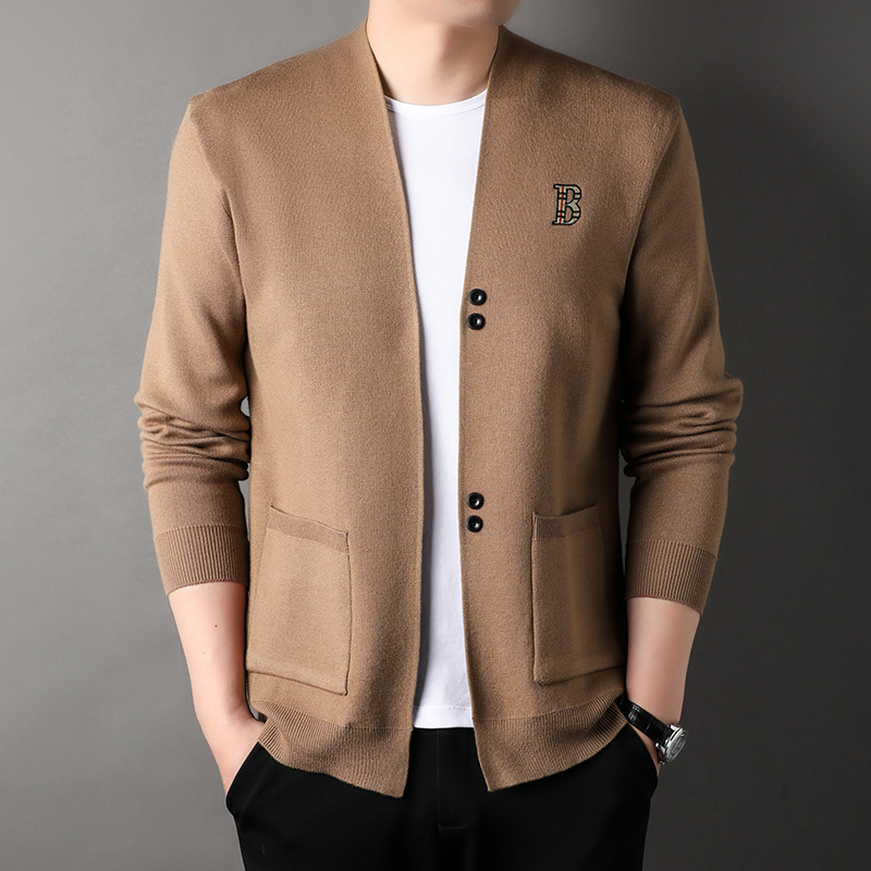 Cardigan tricotat pentru bărbați, îmbrăcăminte exterioară, la modă, simplu, brodat, versatil, pulover, jachetă, primăvară și toamnă, casual, frumos, pulover, top