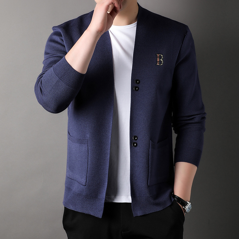 Cardigan tricotat pentru bărbați, îmbrăcăminte exterioară, la modă, simplu, brodat, versatil, pulover, jachetă, primăvară și toamnă, casual, frumos, pulover, top