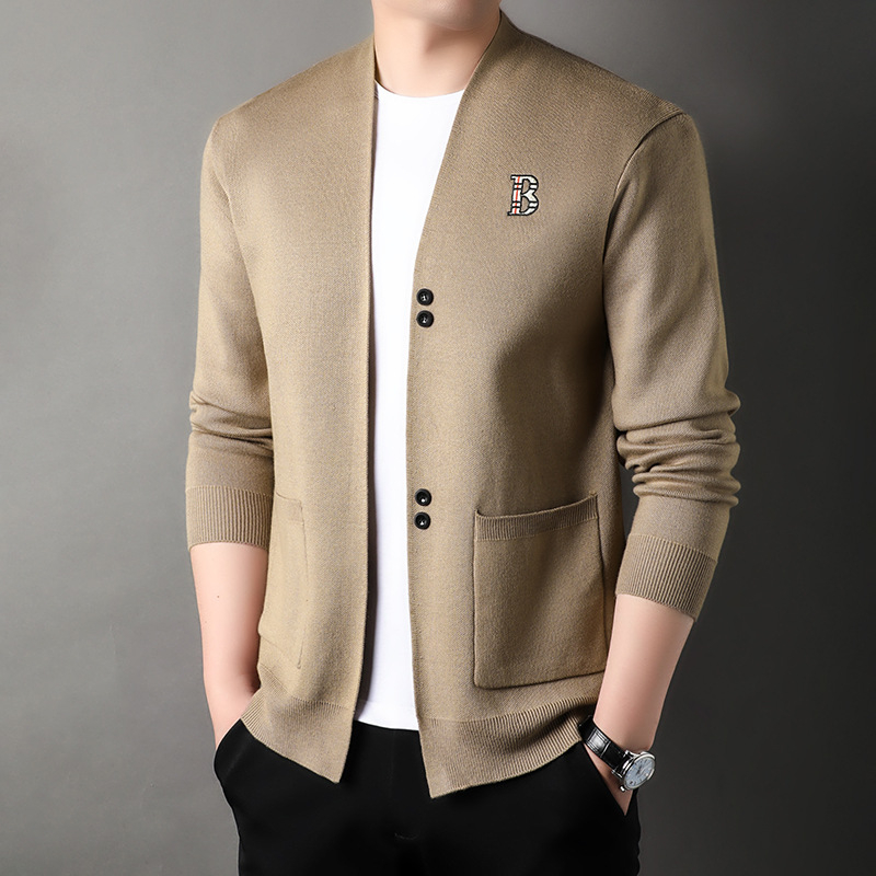 Cardigan tricotat pentru bărbați, îmbrăcăminte exterioară, la modă, simplu, brodat, versatil, pulover, jachetă, primăvară și toamnă, casual, frumos, pulover, top