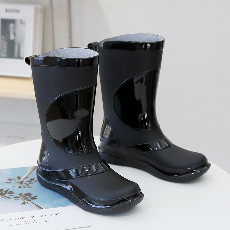 Guminiai batai, moteriški madingi lauko batai, nauji vakarietiško stiliaus vandeniui atsparūs guminiai batai, neslystantys, aukšti vandens batai, statybvietės darbo apsaugos guminiai batai