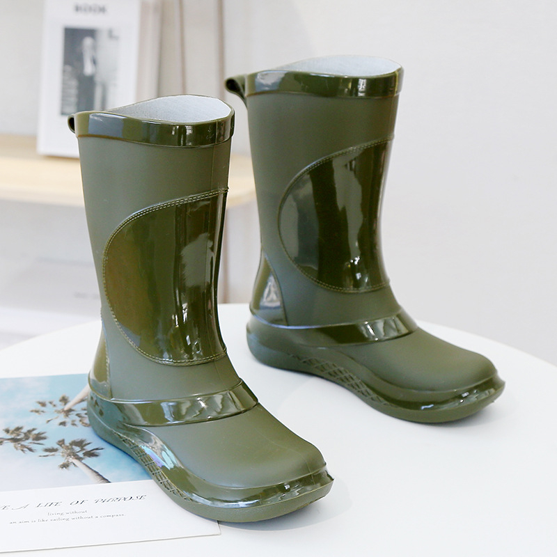 Guminiai batai, moteriški madingi lauko batai, nauji vakarietiško stiliaus vandeniui atsparūs guminiai batai, neslystantys, aukšti vandens batai, statybvietės darbo apsaugos guminiai batai