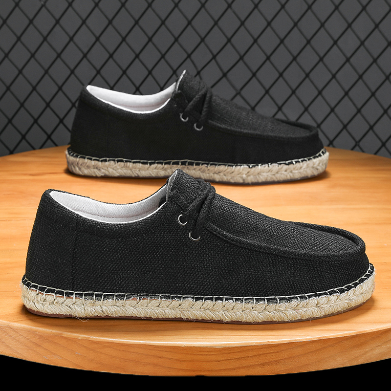 Vīriešu elpojoši, bez smirdīgām pēdām paredzēti salmu zvejnieka apavi, 2014. gada vasaras jaunā ierašanās, lina vīriešu ikdienas audekla apavi, vintage auduma apavi